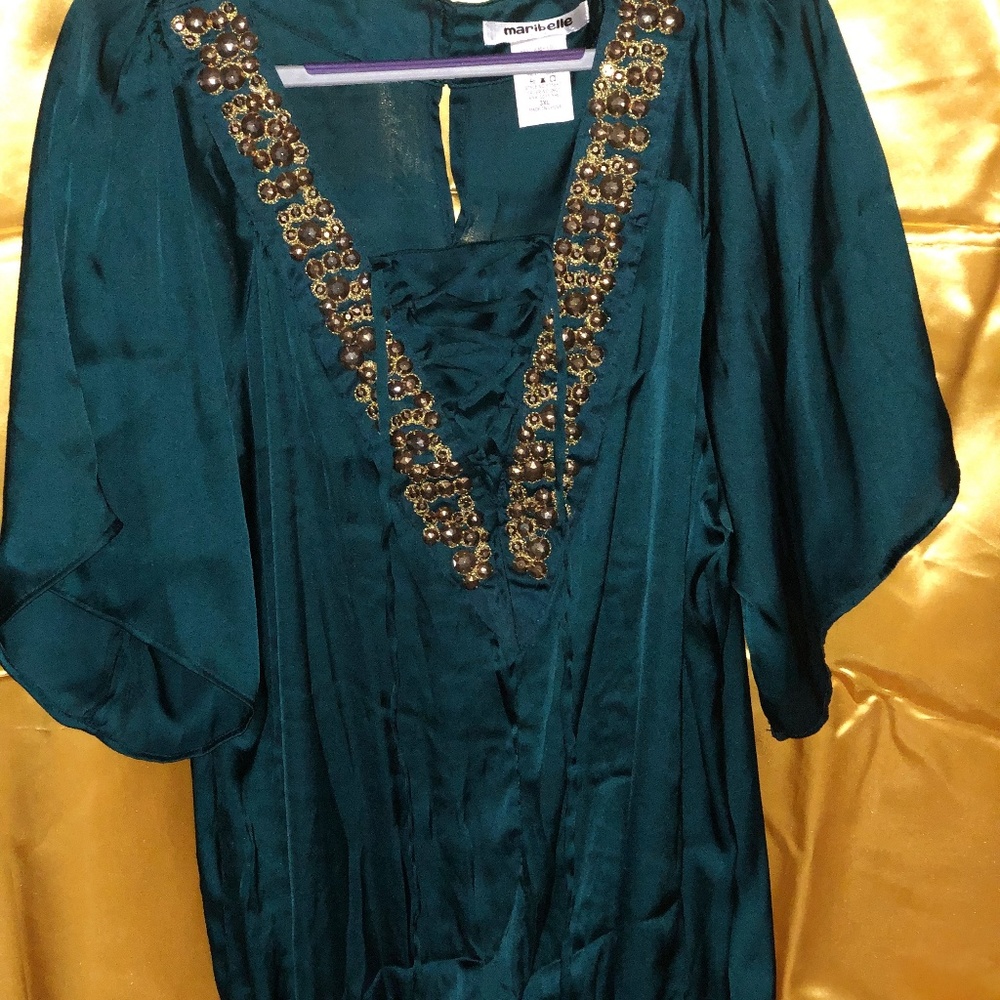 Maribelle Forest Green/Gold Sequin Blouse.